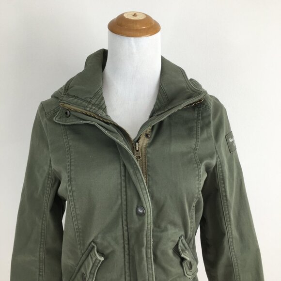 A&F ABERCROMBIE & FITCH Green Hooded Denim Feel Logo Hardware Jacket - Picture 6 of 14